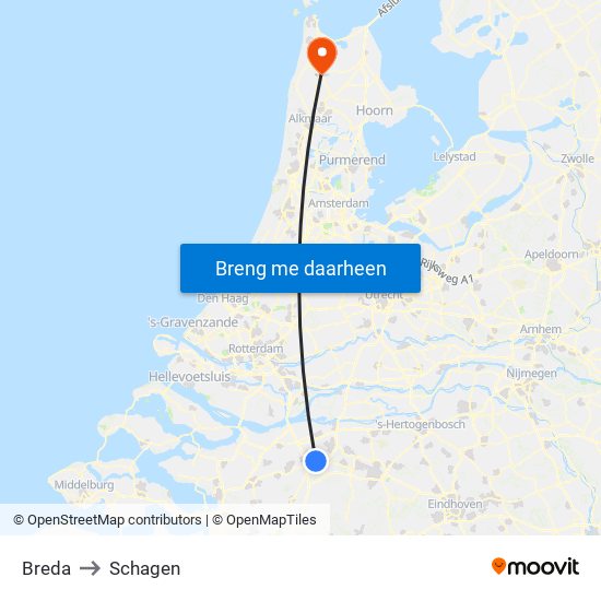Breda to Schagen map