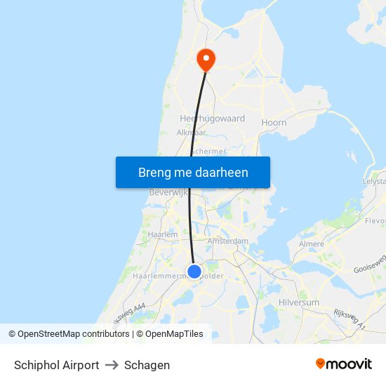 Schiphol Airport to Schagen map