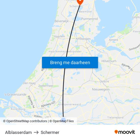 Alblasserdam to Schermer map