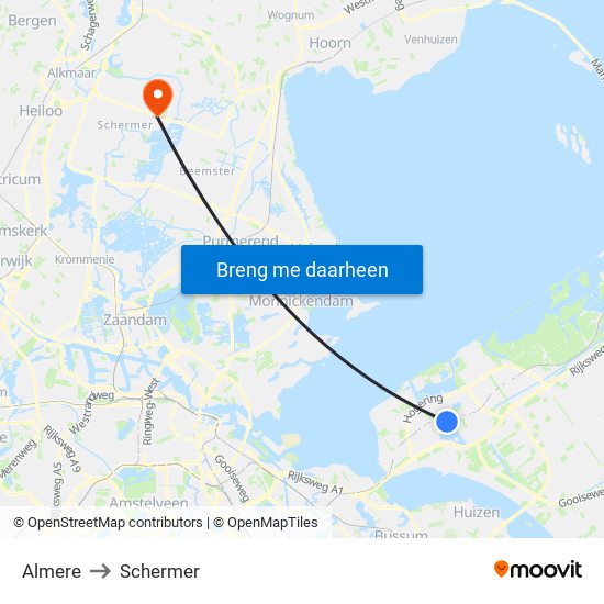 Almere to Schermer map