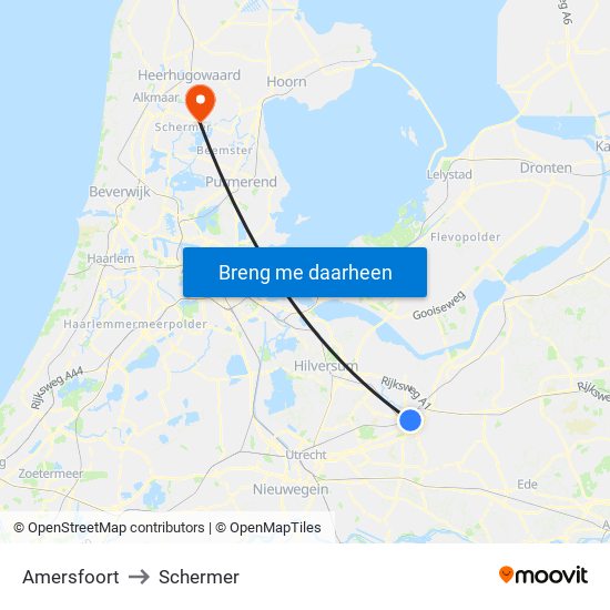 Amersfoort to Schermer map