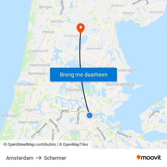 Amsterdam to Schermer map