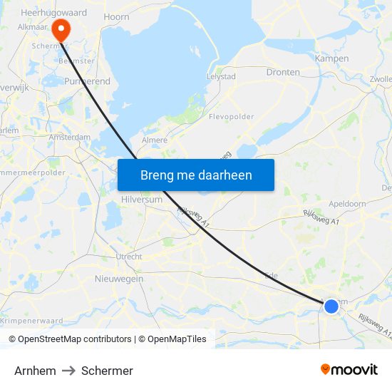 Arnhem to Schermer map