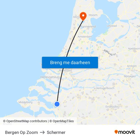 Bergen Op Zoom to Schermer map
