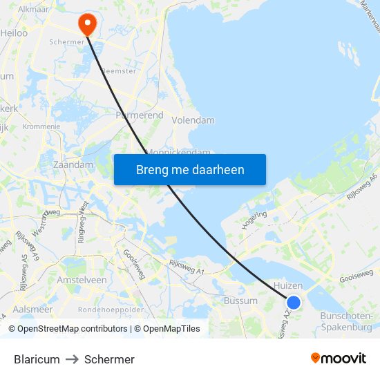 Blaricum to Schermer map