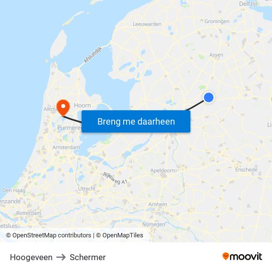 Hoogeveen to Schermer map