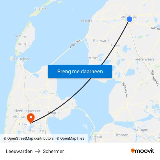 Leeuwarden to Schermer map