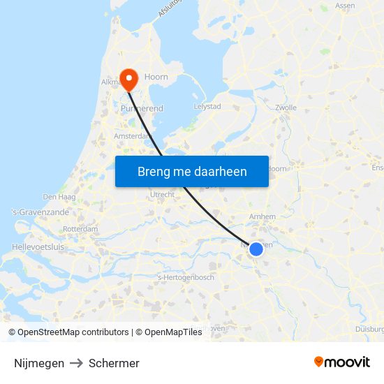 Nijmegen to Schermer map