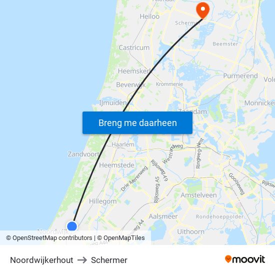 Noordwijkerhout to Schermer map