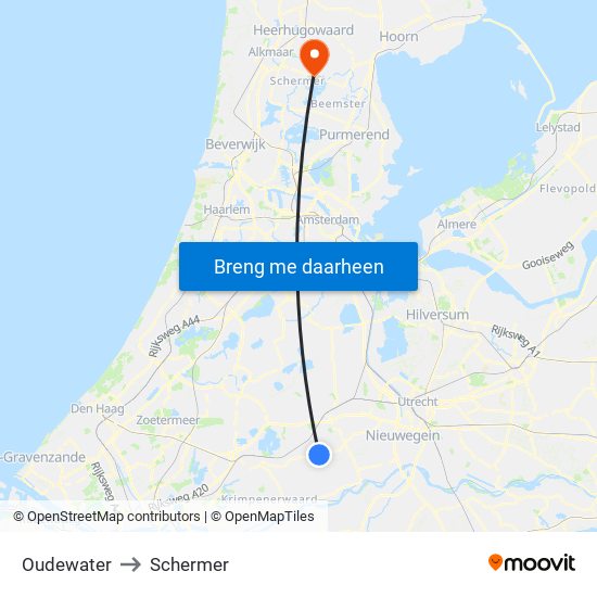 Oudewater to Schermer map