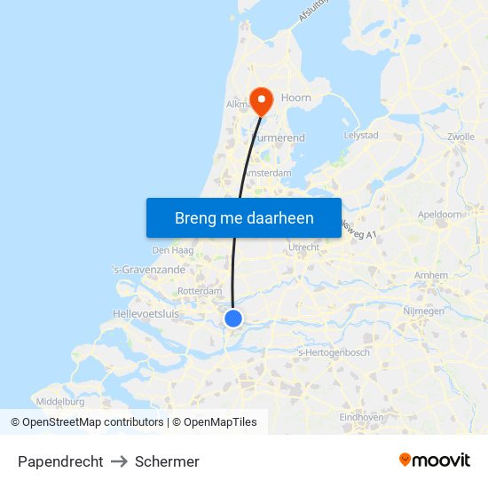 Papendrecht to Schermer map