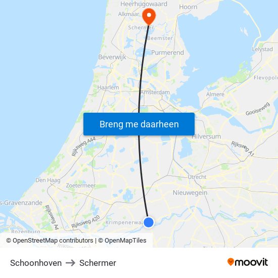 Schoonhoven to Schermer map