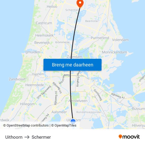 Uithoorn to Schermer map