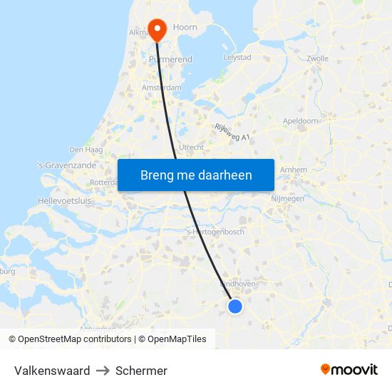 Valkenswaard to Schermer map