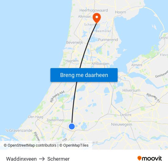 Waddinxveen to Schermer map