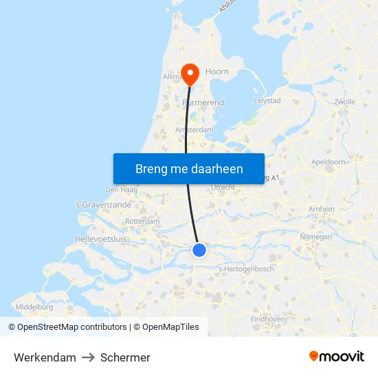 Werkendam to Schermer map