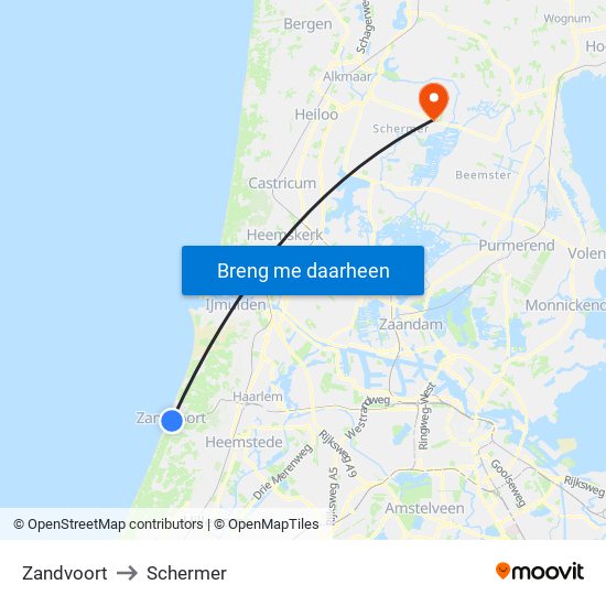 Zandvoort to Schermer map