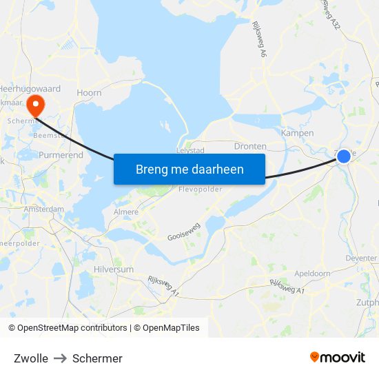 Zwolle to Schermer map