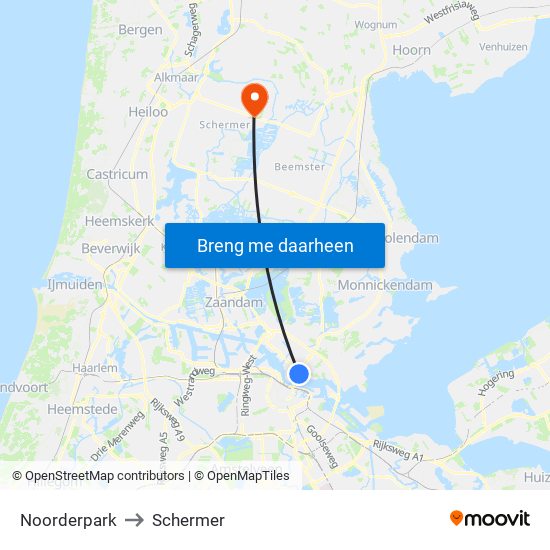 Noorderpark to Schermer map