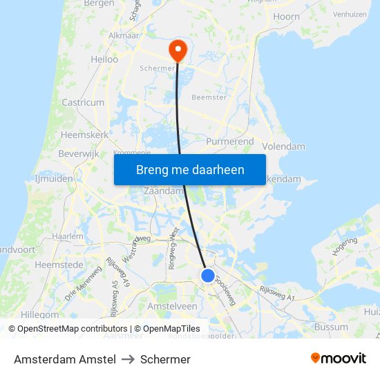 Amsterdam Amstel to Schermer map
