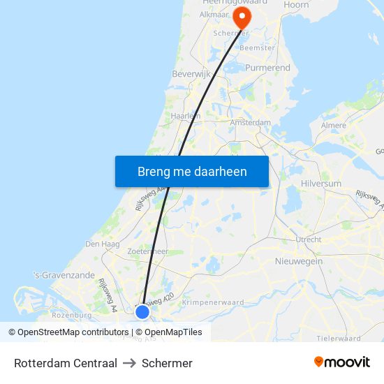 Rotterdam Centraal to Schermer map