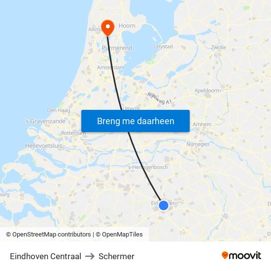 Eindhoven Centraal to Schermer map