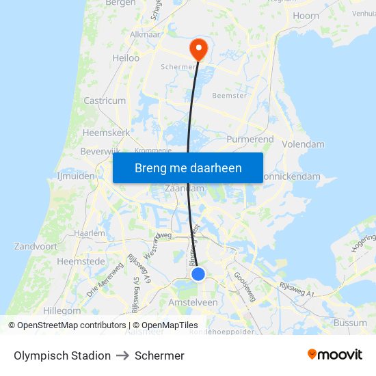 Olympisch Stadion to Schermer map