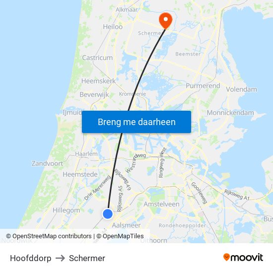 Hoofddorp to Schermer map