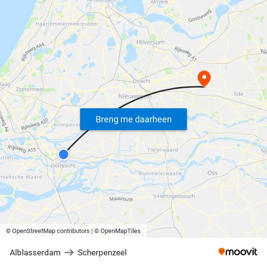 Alblasserdam to Scherpenzeel map
