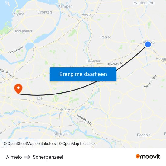 Almelo to Scherpenzeel map