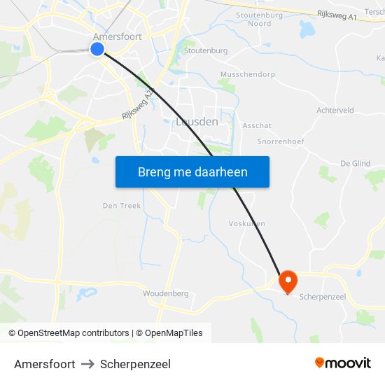 Amersfoort to Scherpenzeel map