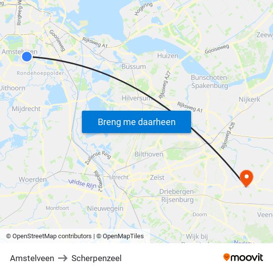 Amstelveen to Scherpenzeel map