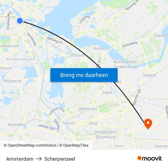 Amsterdam to Scherpenzeel map