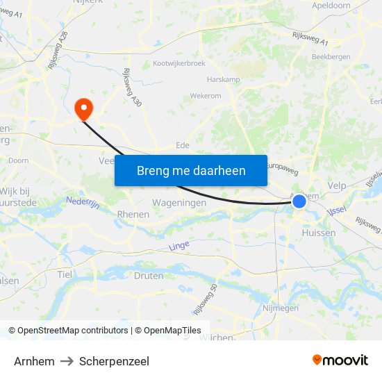 Arnhem to Scherpenzeel map