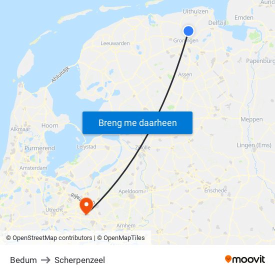 Bedum to Scherpenzeel map