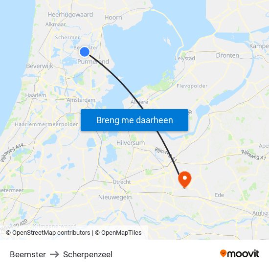 Beemster to Scherpenzeel map