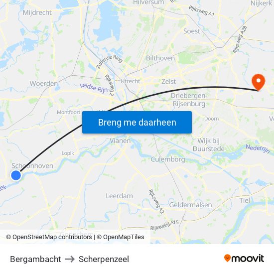 Bergambacht to Scherpenzeel map