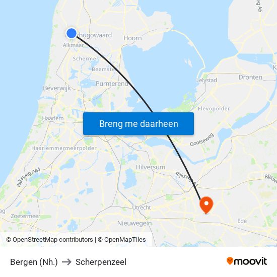 Bergen (Nh.) to Scherpenzeel map