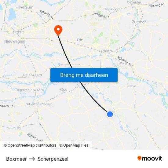 Boxmeer to Scherpenzeel map