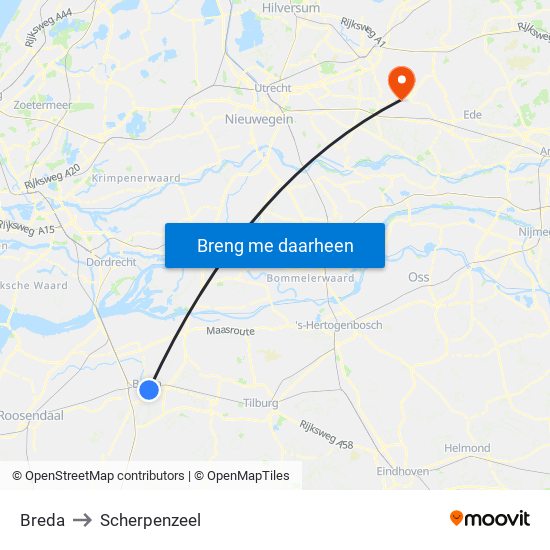 Breda to Scherpenzeel map