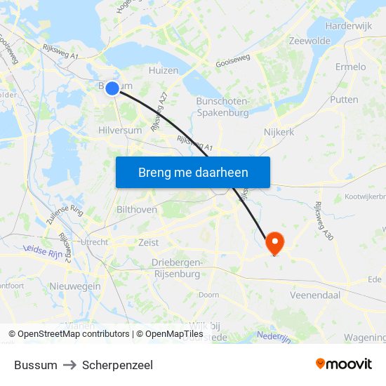 Bussum to Scherpenzeel map