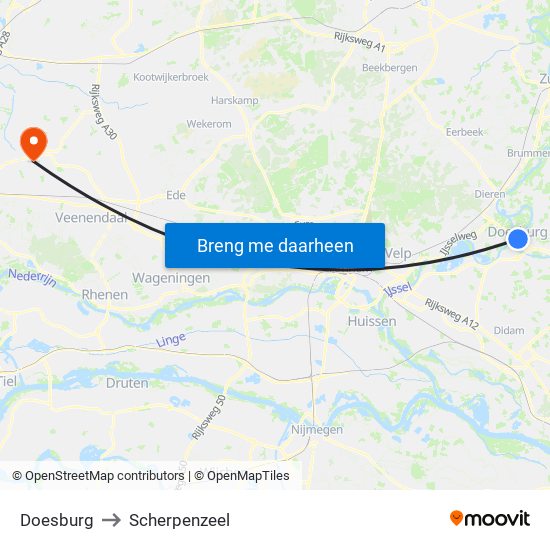 Doesburg to Scherpenzeel map