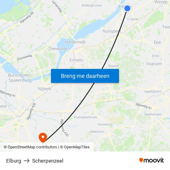 Elburg to Scherpenzeel map
