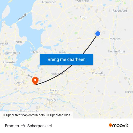 Emmen to Scherpenzeel map