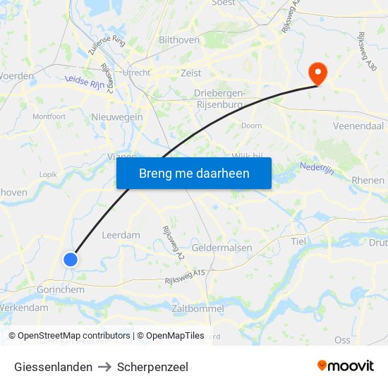 Giessenlanden to Scherpenzeel map