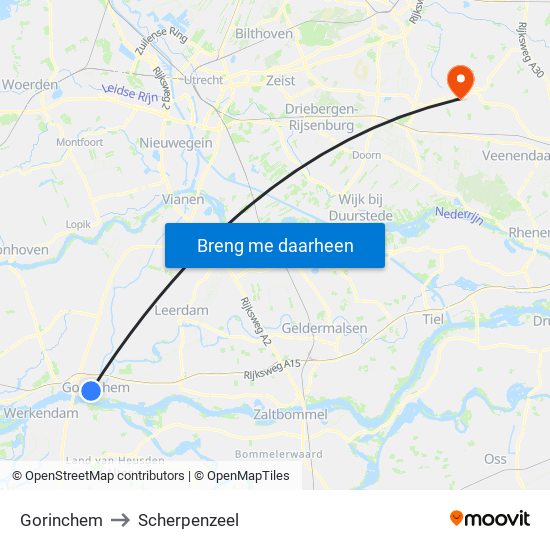 Gorinchem to Scherpenzeel map