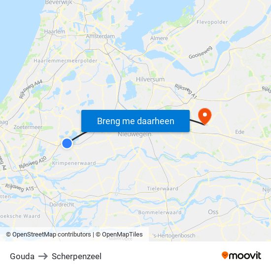 Gouda to Scherpenzeel map