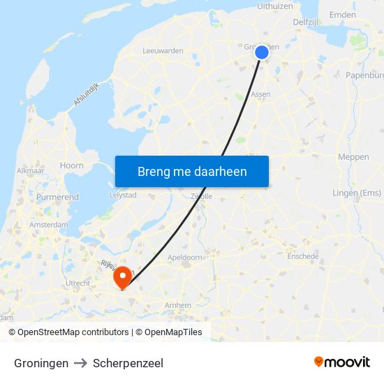 Groningen to Scherpenzeel map