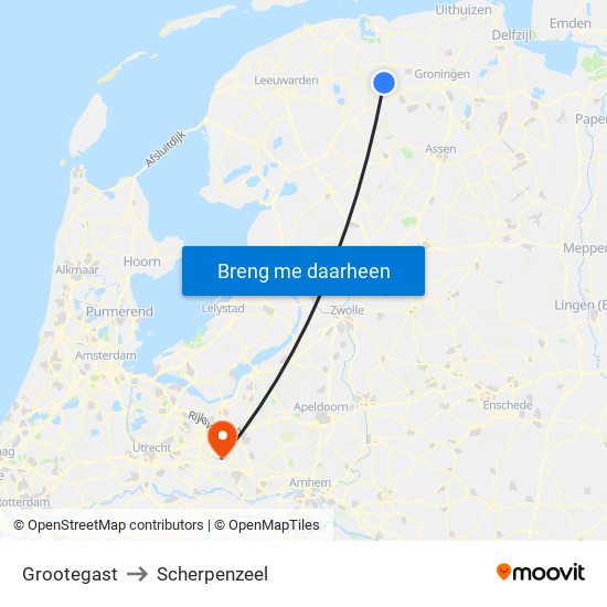 Grootegast to Scherpenzeel map