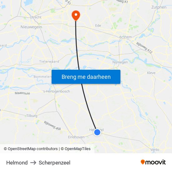 Helmond to Scherpenzeel map